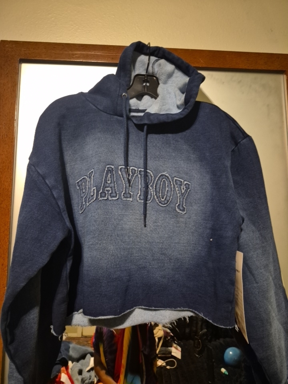 Playboy Navy Blue Cropped Hoodie